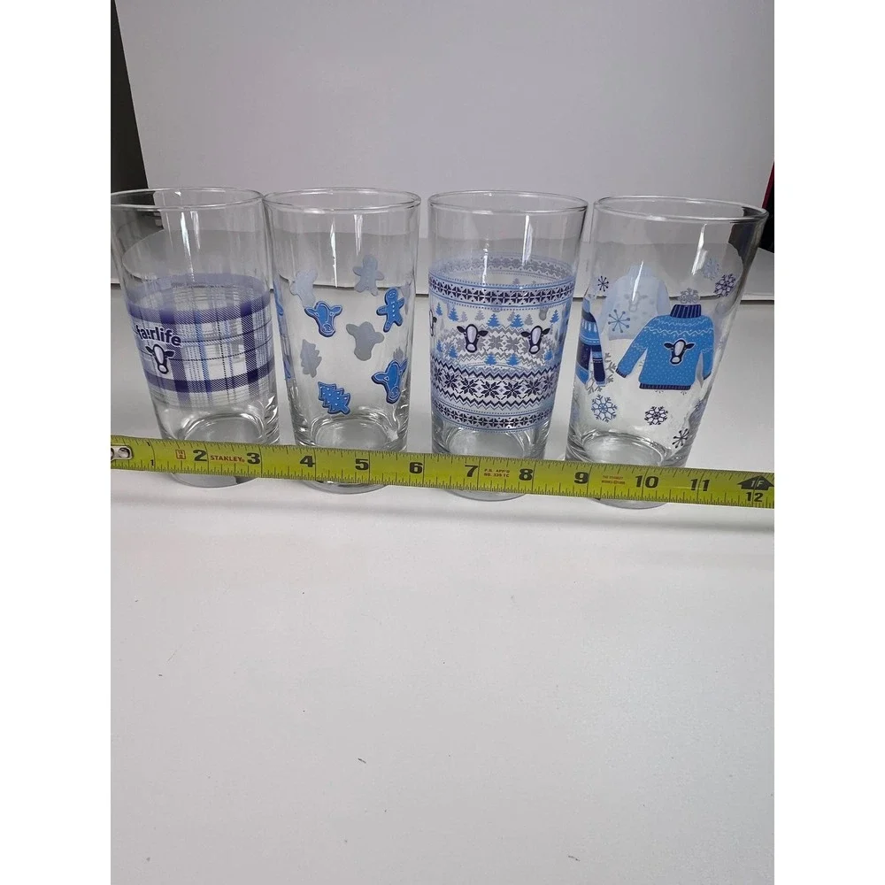Fairlife Marketing PR Set of 4 Winter Themed‎ Drinking Glasses Cow